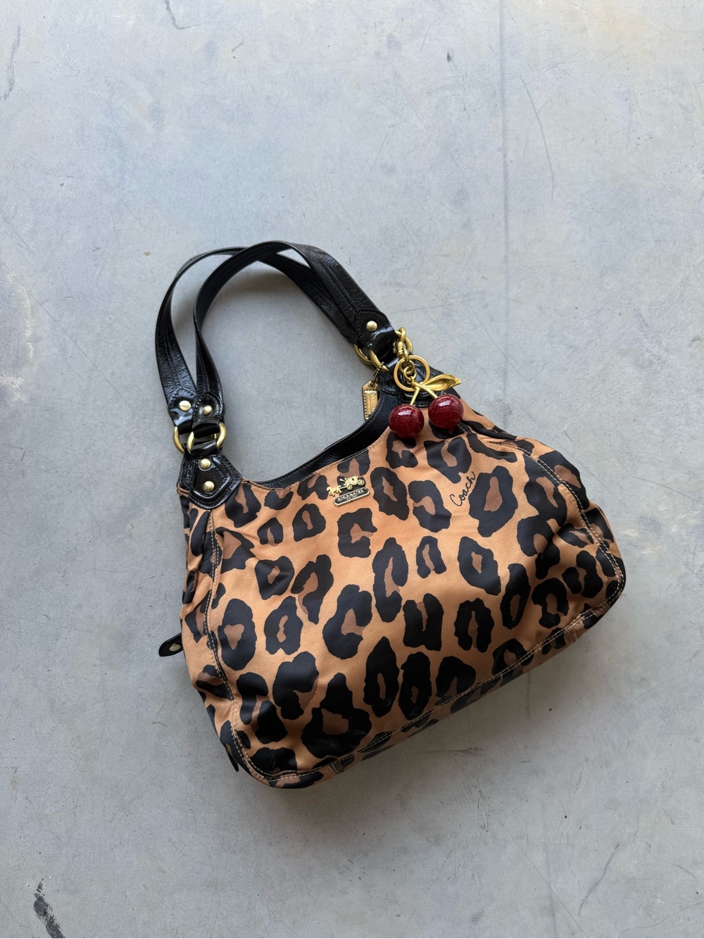 y2k coach leopard satin shoulder bag